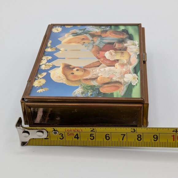 Cherished Teddies Trinket Box Glass Mirror Brass 4" x 3" x 1" - Picture 12 of 13